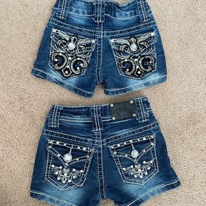 Lot of 2 girls red ranch rhinestone denim shorts 6